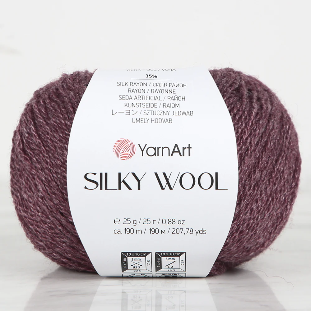 YarnArt SILKY WOOL Hand Knitting Yarn, Maroon - 344