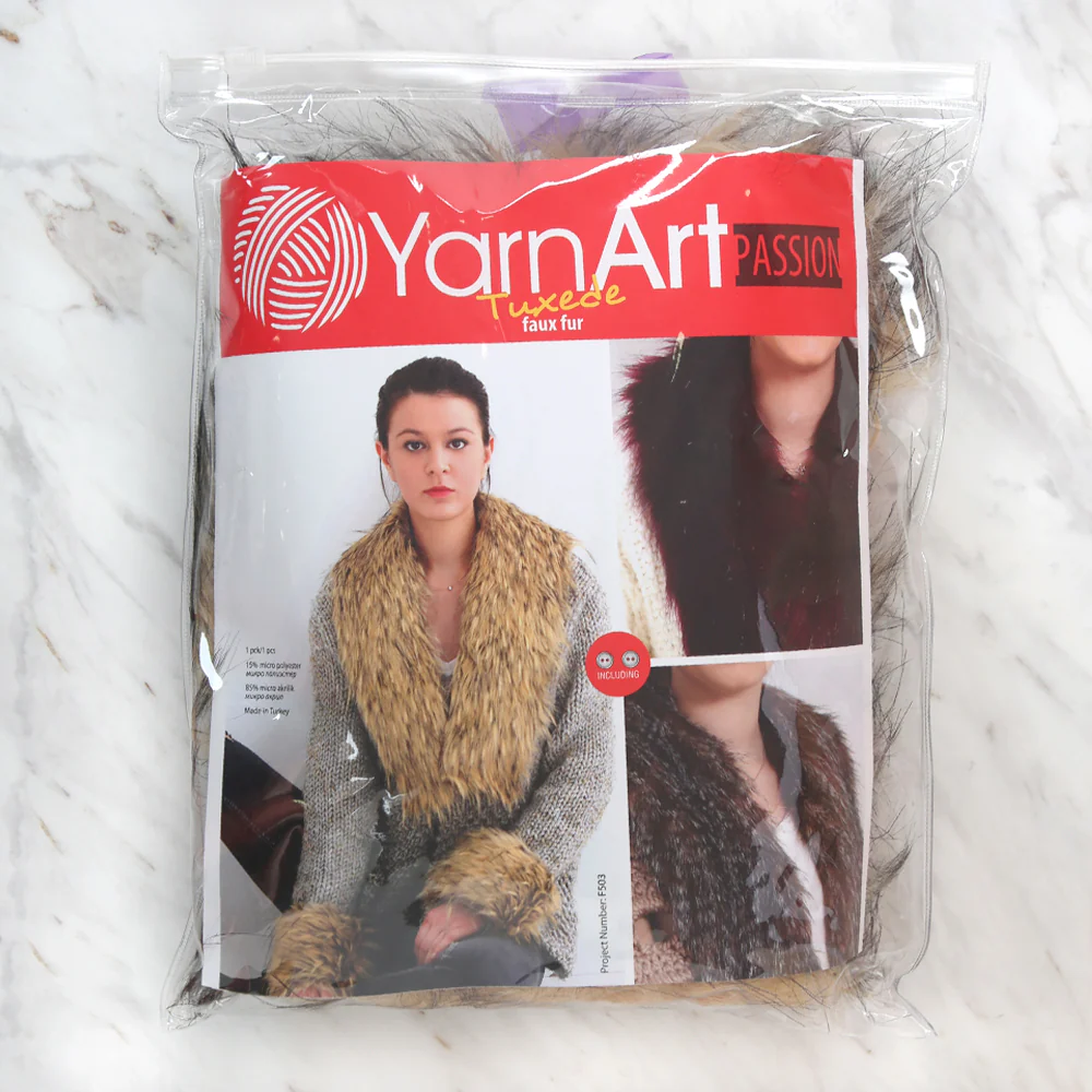 Yarnart Tuxede - Faux Fur Collar Beige - F503 -2 - Image 3