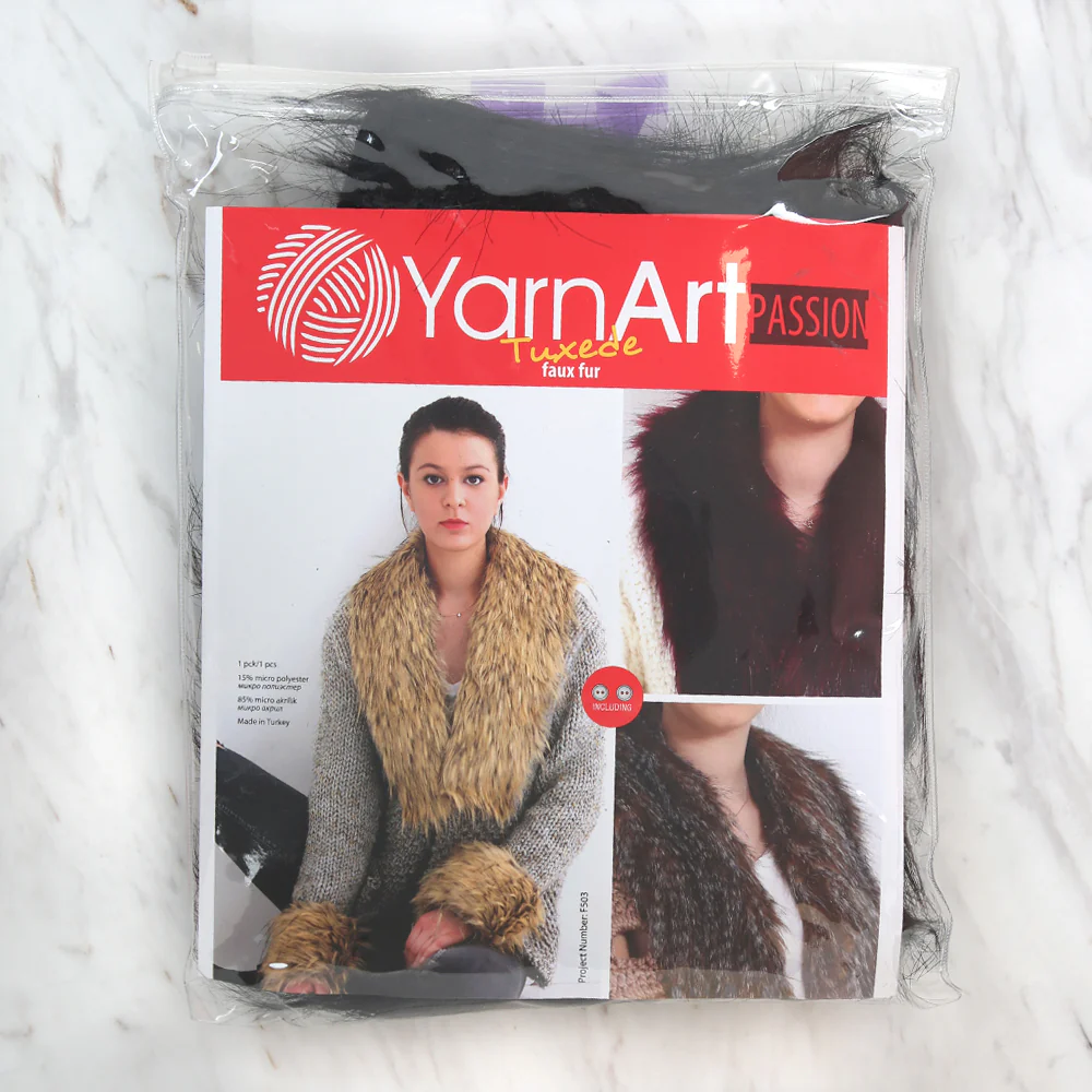 Yarnart Tuxede - Faux Fur Collar Black - F503 - Image 3