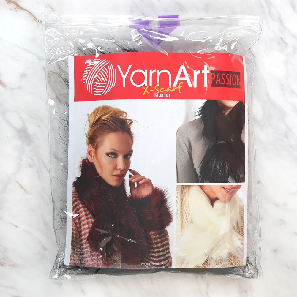 Yarnart X - Scarf Faux Fur Shawl Black - F502 - Image 3